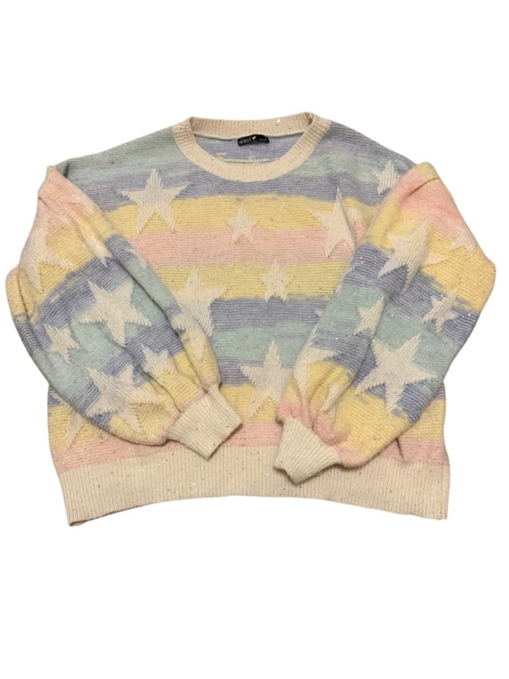 Minimal Pastel Star Pattern Crewneck sparkly Sweater - XL - Picture 2 of 6
